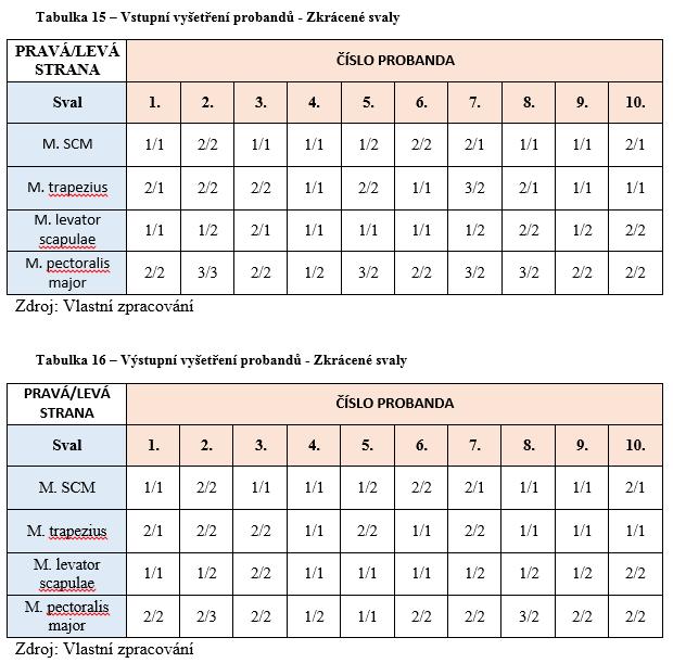V postavení lopatek nedošlo k výrazným změnám. Zaznamenán byl pouze posun probanda č.