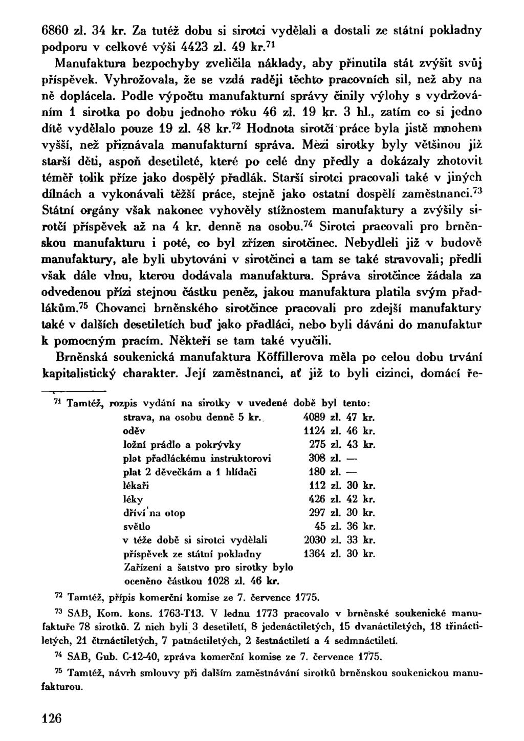 6860 zl. 34 kr. Za tutéž dobu si sirotci vydělali a dostali ze státní pokladny podporu v celkové výši 4423 zl. 49 kr.