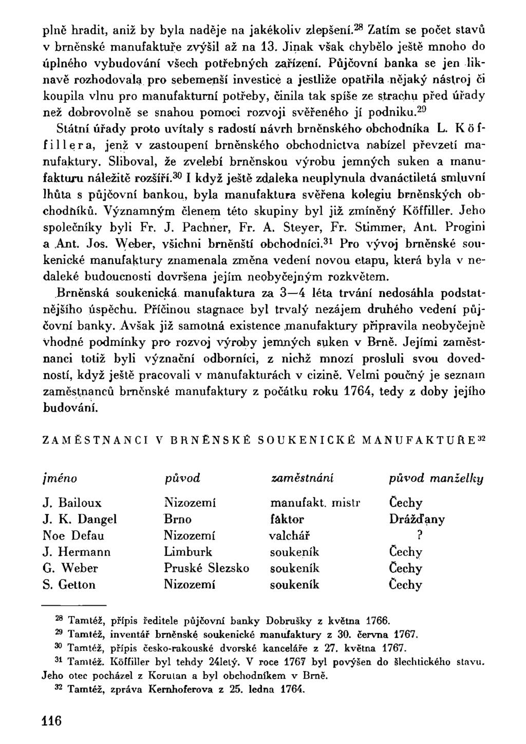 plně hradit, aniž by byla naděje na jakékoliv zlepšení. 28 Zatím se počet stavů v brněnské manufaktuře zvýšil až na 13. Jinak však chybělo ještě mnoho do Úplného vybudování všech potřebných zařízení.