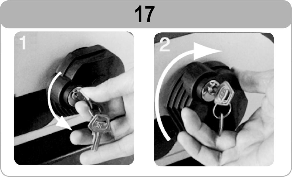 Bránu uveďte ručně do polohy, v níž se pohonný mechanismus znovu zamkne. [3]. Otočte klíčem o čtvrtinu otáčky doprava. [4]. Vyjměte klíč.