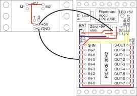 Napájení desky spínačů a H-bridge pro řízení motorů Od této chvíle si zvykneme připojovat napájení H-bridge i desky spínačů na +12V, pokud budeme