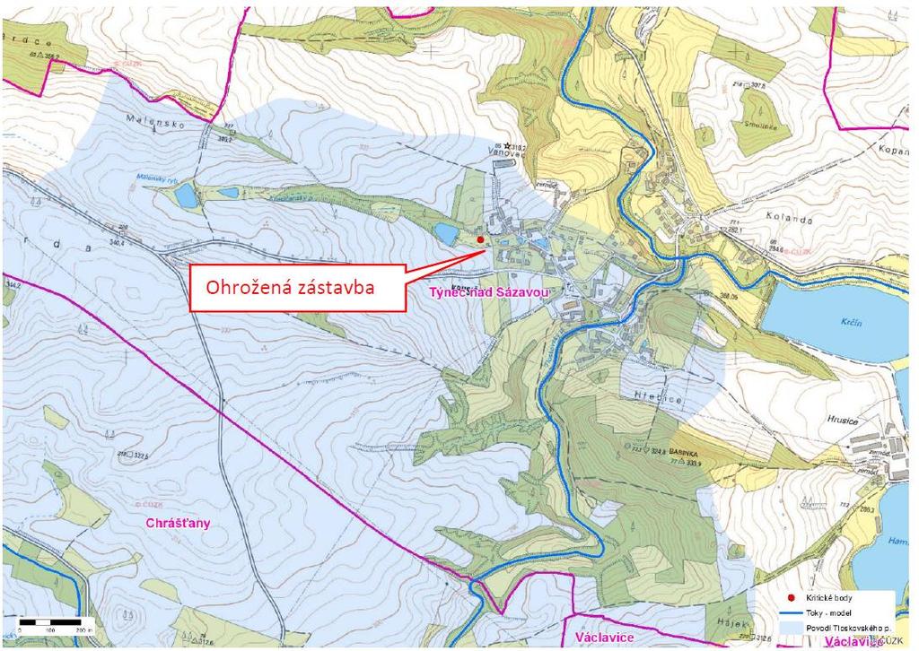 TLOSKOVSKÝ POTOK Týnec nad Sázavou - Krusičany: Část obce Týnce nad Sázavou Krusičany se nachází na