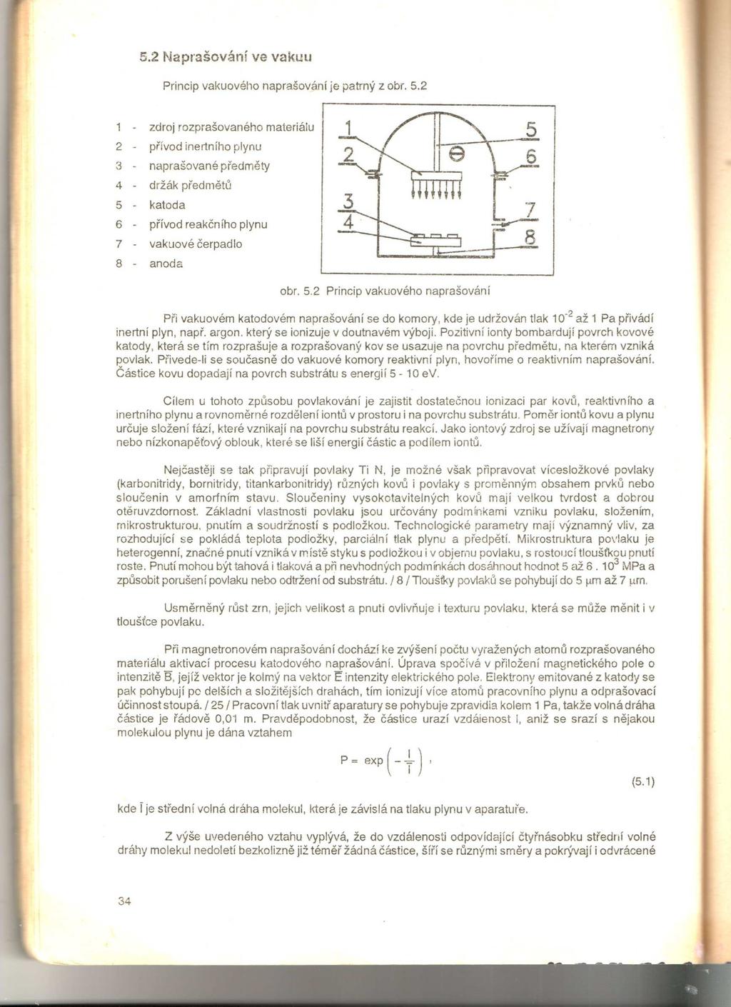 2.1.2. Vakuové naprašování Fyzikální metody nanášení povlaků Naprašování je založeno na odprašování materiálu kladnými ionty v plazmatu. To je podmíněno nízkým vakuem a gradientem napětí.