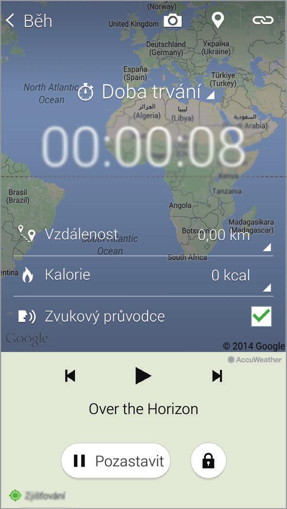 S Health 3 Začněte cvičit a používejte různé funkce na obrazovce. Klepněte na položku, zamkněte obrazovku a zobrazte pouze informace o cvičení.