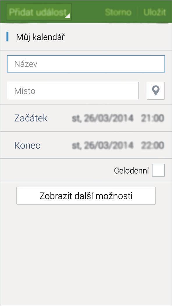 Nástroje Vytvoření událostí nebo úkolů 1 Na obrazovce Aplikace klepněte na položku S Plánovač. 2 Klepněte na položku. Případně vyberte datum bez událostí nebo úloh a znovu na datum klepněte.