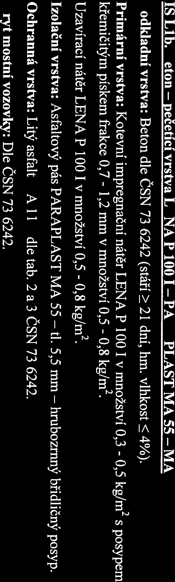 Uzavírací nátěr Masterseal P 605 v množství 0,5-0,8 kg/m2. Kryt mostní vozovky: Die ČSN 73 6242. IS Lla.