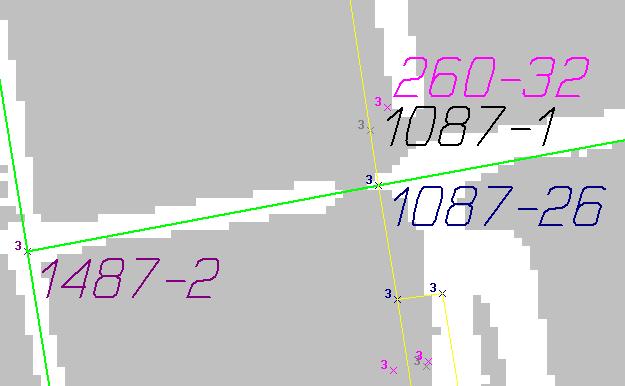 Z grafického souboru v GEUSu (viz Obr. 6.41) není zcela jasné, který bod je roh domu a tedy i hranicí stavební parcely. Podle ZPMZ 1087 to vypadá spíše na bod 1087-26 (viz Obr. 6.42).