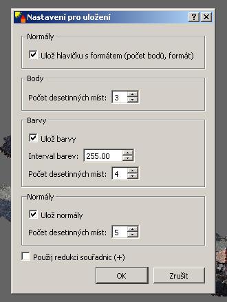 Obr. 2 Dialog pro výstup textového souboru Obdobná nastavení existují i pro výstup binárního souboru ply. 3. Základní ovládání 3.1.