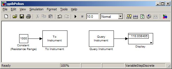 Příklad programu v Simulinku To Instrument: CONFIGURE:RESISTANCE 1000 (Pozn.