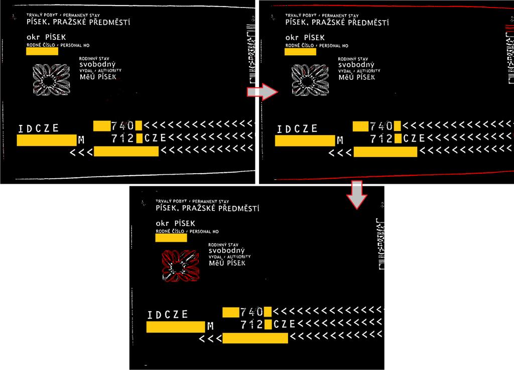 5.1.1.4 FILTR NE-ZNAKOVÝCH KOMPONENT V následující fázi algoritmus nalezne všechny spojené komponenty současného obrazu a pro každou z nich vypočítá vlastnosti v podobě její velikosti, výstřednosti a