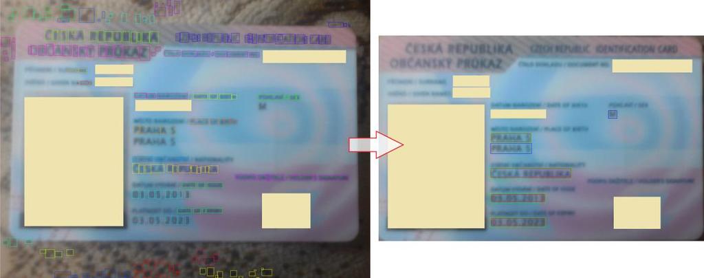 tak, aby mohly být pro další zpracování z obrazu s co nejmenší chybou extrahovány (viz přechod z červeného ohraničení na zelené vpravo na Obr. 68).