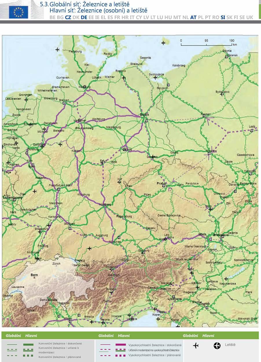 Obrázek 1: Globální železniční síť pro osobní dopravu v Česku, Německu (před