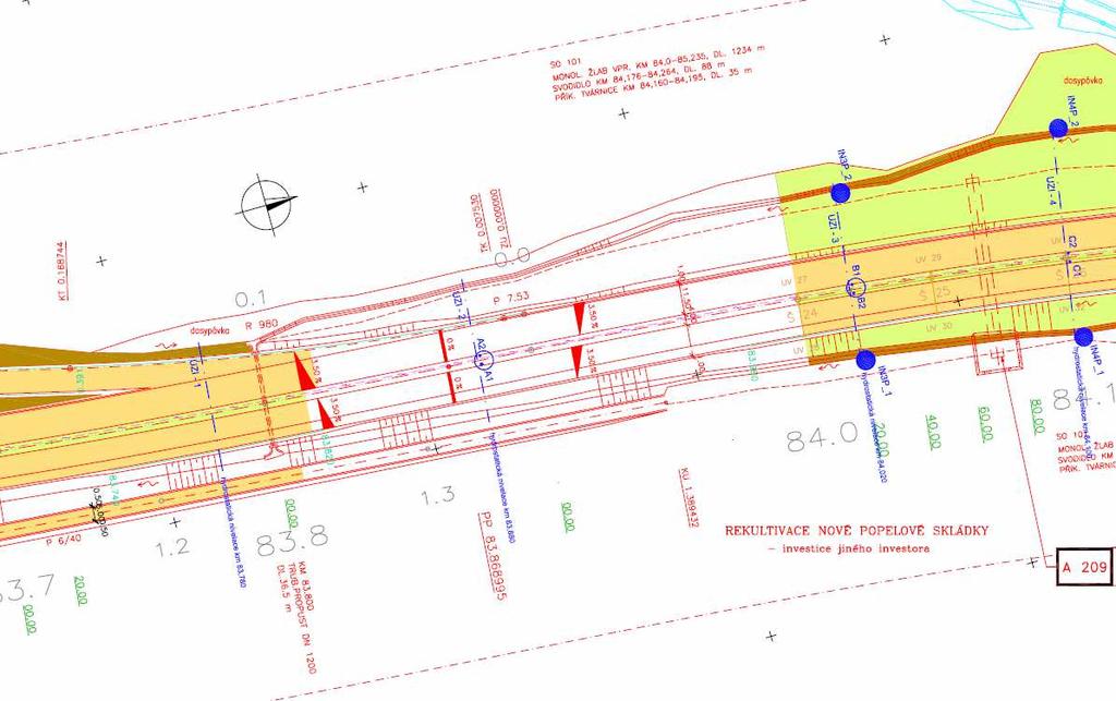 3.3. Monitoring dálničního násypu Monitorovací systém byl vybudován ve čtyřech příčných profilech tělesa dálnice ve staničeních km 83,780( profil UZ-1), km 83,880(profil UZ-2), km 84,020(profil UZ-3)
