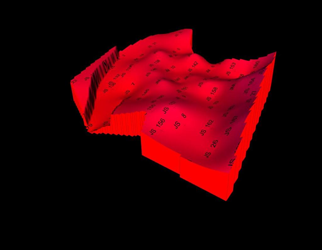 WP4 - Prostorové modelování ložisek nerostných surovin Obr. 13: 3D model báze ložiska Jimlíkov východ tvořený karlovarským masivem tzv.