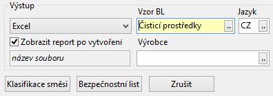 Vlastní typ vzoru bezpečnostního listu si můžete vytvořit v Číselnících v záložce Vzor BL nebo přes Novou položku v dolní části dialogového okna Vzor BL. 3.