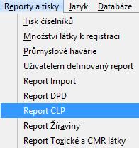 Report CLP report látek dle nového značení Report žíraviny report nastaven na míru požadavku zákona 258/2000 Sb.