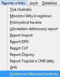 3. Zobrazí se formulář Vytisknout filtrované hodnoty 4.