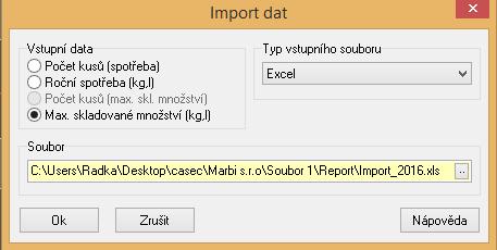 Tento excelový soubor musí být ve formátu Report Import, který slouží k zpětnému importu dat do programu.