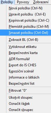 3. Vyberte firmu, soubor a provoz, do kterého chcete položku přemístit a potvrďte kliknutím na tlačítko OK 4.5. Smazání položky 1.