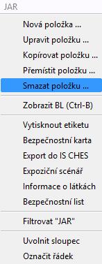 Smazat položku můžete také z kontextové nabídky, kterou zobrazíte