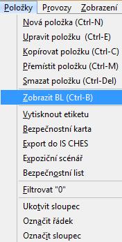 4.6. Zobrazit BL 1. Označte položku, u které chcete otevřít bezpečnostní list.