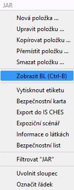 bezpečnostní list můžete zobrazit také z kontextové nabídky, kterou zobrazíte