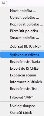 pravého tlačítka na aktuální řádek v datovém souboru.