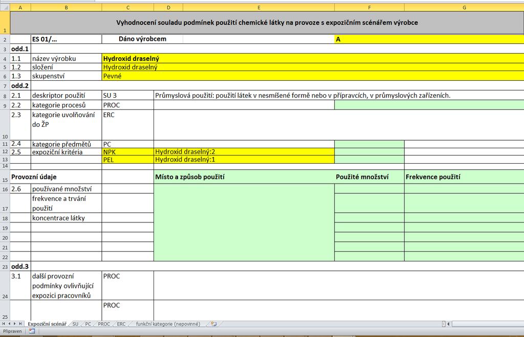 Program vygeneruje Excel formulář expozičního scénáře a automaticky