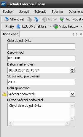 4.3 Zpracování vybrané faktury Pro zpracování faktury je třeba provést nejprve formální kontrolu: - zkontrolujte kvalitu naskenování a čitelnost údajů z obrazu faktury - zkontrolujte, že jsou na