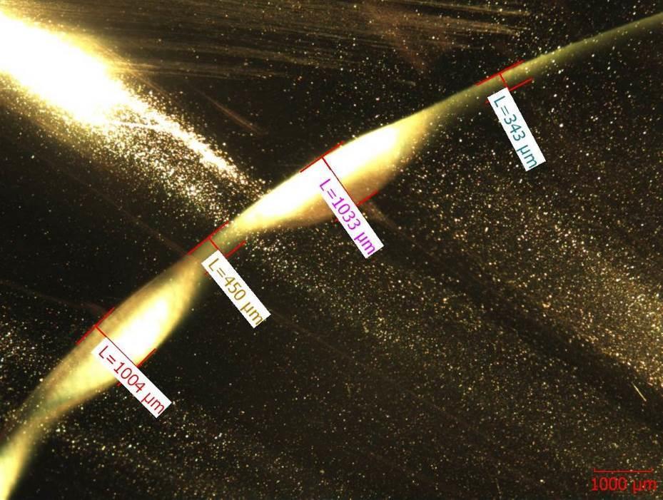 Střední hodnota šíře zkoumané mezery byla naměřena 707,5 µm se směrodatnou odchylkou 313,5 µm.