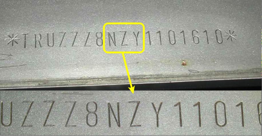 například ke změně čísla 3 na číslo 8. Takto změněný identifikátor je možné při detailní kontrole odhalit vizuálně, často bez pomocných prostředků viz obr. 8. Zdroj: Interní dokumenty společnosti Cebia spol.