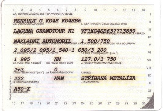 Zkontrolovat je nutno také Osvědčení o registraci vozidla část I. (dříve malý TP). Osvědčení má podobu plastové kartičky (Obr. 16).