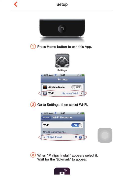 3 Přečtěte si pokyny k nastavení sítě Wi-Fi uvedené v aplikaci.