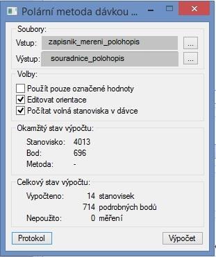 6.2 Výpočet souřadnic podrobných bodů polohopisu Pro výpočet souřadnic podrobných bodů polohopisu bylo nutné nejprve v programu Groma vytvořit seznam souřadnic stanovisek.