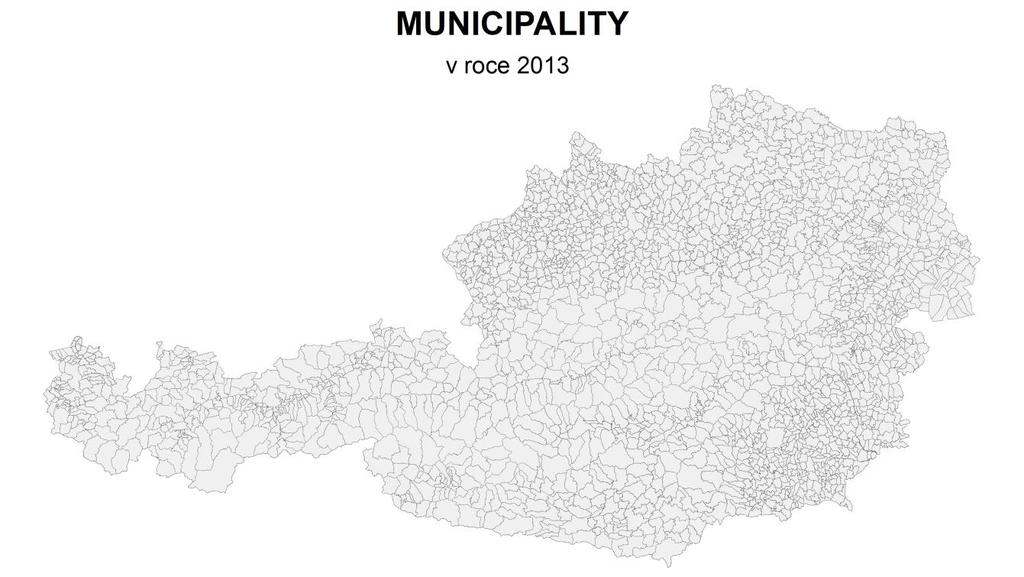 Obr. 1: Municipality v Rakousku Zdroj dat: www.data.gv.at, zpracováno v programu ArcMap 2.2 Metodika Práce je zaměřená na zjištění jakým způsobem se šíří volební podpora strany v čase a prostoru.