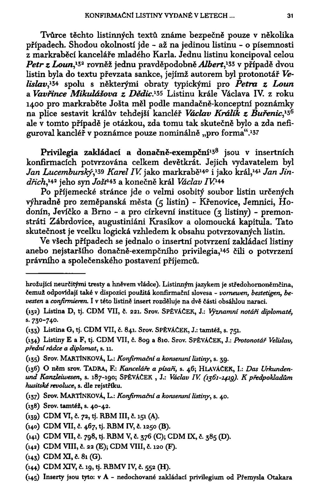 KONFIRMAČNÍ LISTINY VYDANÉ V LETECH., 31 Tvůrce těchto listinných textů známe bezpečně pouze v několika případech.