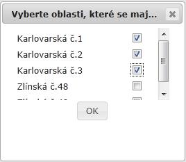 zaškrtnutím políček u názvů požadovaných oblastí. Použitím tlačítka Načíst implicitní obsah na jakékoliv obrazovce se lze kdykoliv vrátit k defaultnímu nastavení textů a tabulek.