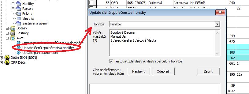 sloupce CLEN SPOLECENSTVA HONITBY v tabulce Vlastníci pomocí tzv.