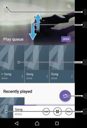 Úvodní obrazovka aplikace Hudba 1 Ťuknutím na ikonu v levém horním rohu otevřete nabídku aplikace Hudba 2 Posunem nahoru nebo dolů se zobrazí obsah 3 Přehrávání skladby v aplikaci Hudba 4 Přehrávání