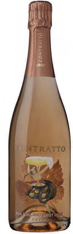 MILLESIMATO EXTRA BRUT VSQ FOR ENGLAND ROSÉ PAS DOSÉ VSQ zlatavá lososově růžová Contratto / Piemonte / Canelli excelentní sekt vyráběný tradiční metodou druhotného kvašení v lahvi.