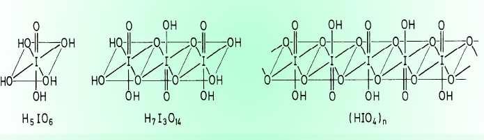 Sloučeniny halogenů Kyslíkaté sloučeniny Kyseliny jodisté kyselina orthojodistá kyselina
