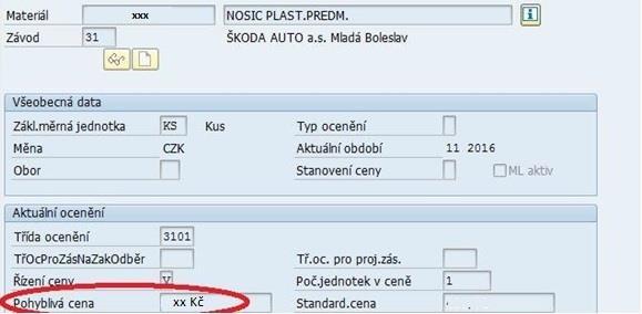Zdroj: Interní materiály ŠKODA AUTO, a.s. Obr. 10 Detail ceny v programu SAP Po doplnění veškerých údajů o dílech je protokol téměř připraven na jeho vystavení.