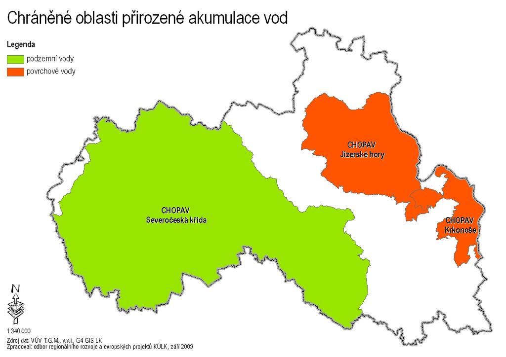 Obrázek 2-7 Chráněné oblasti přirozené akumulace vod (CHOPAV) na území Libereckého kraje (Zdroj: KÚ LK) 2.6.3.