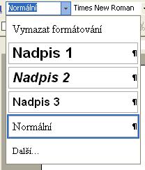 Obsah - možno využít automatického generování obsahu ve