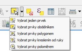 10) Obrázek 10: Metody výběru Po provedeném výběru se pravým tlačítkem myši nad vektorovou vrstvou vyvolá kontextové menu, kde se vybere možnost Uložit výběr jako