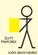 1. 1. Tarcza ostrzegawcza denní návěst - žlutý terč s černým orámováním a bílým okrajem noční návěst - žluté světlo umístěné na návěstidle s denní návěstí