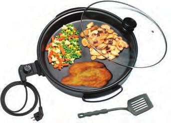 114G 1,5 kw / 230 V Multifunkční pánev kulatá 55 cm Nepřilnavý povrch Skleněná poklice Objem: 10 litrů
