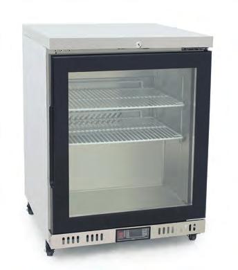 GASTROTECHNIKA ATOSA Chladnička podstolová 145 litrů MBC24G se skleněnými dveřmi Součástí jsou 2 rošty a kolečka s brzdou. S plnými dveřmi. Energetická třída A+. Pracovní deska na ledničce.