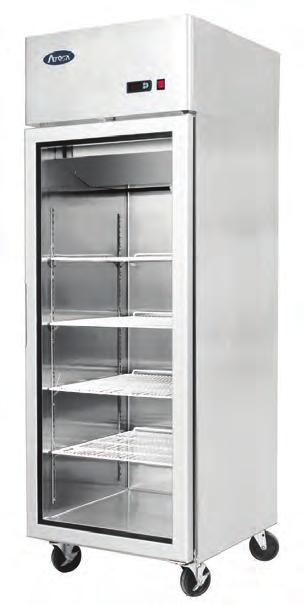 GASTROTECHNIKA ATOSA Chladicí skříň prosklená 450 litrů YCF9401 Jednodveřová lednice se 4 drátěnými rošty. Skleněné dveře se zabudovaným LED osvětlením. Na kolečkách. Obsah: 450 litrů.