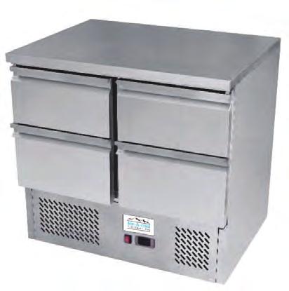 GASTROTECHNIKA ATOSA Chladicí pracovní stůl ICE3820GR - 4 zásuvky GN 1/1 S pracovní deskou a 4 zásuvkami pro GN 1/1 do hloubky max. 150 mm. Zaoblené rohy pro snadnou údržbu. Vyměnitelné těsnění.
